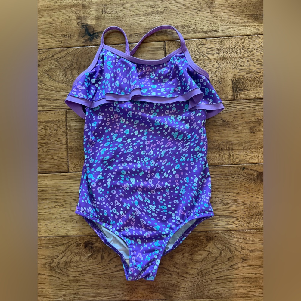 Lands' End Purple and Cream Swimsuit